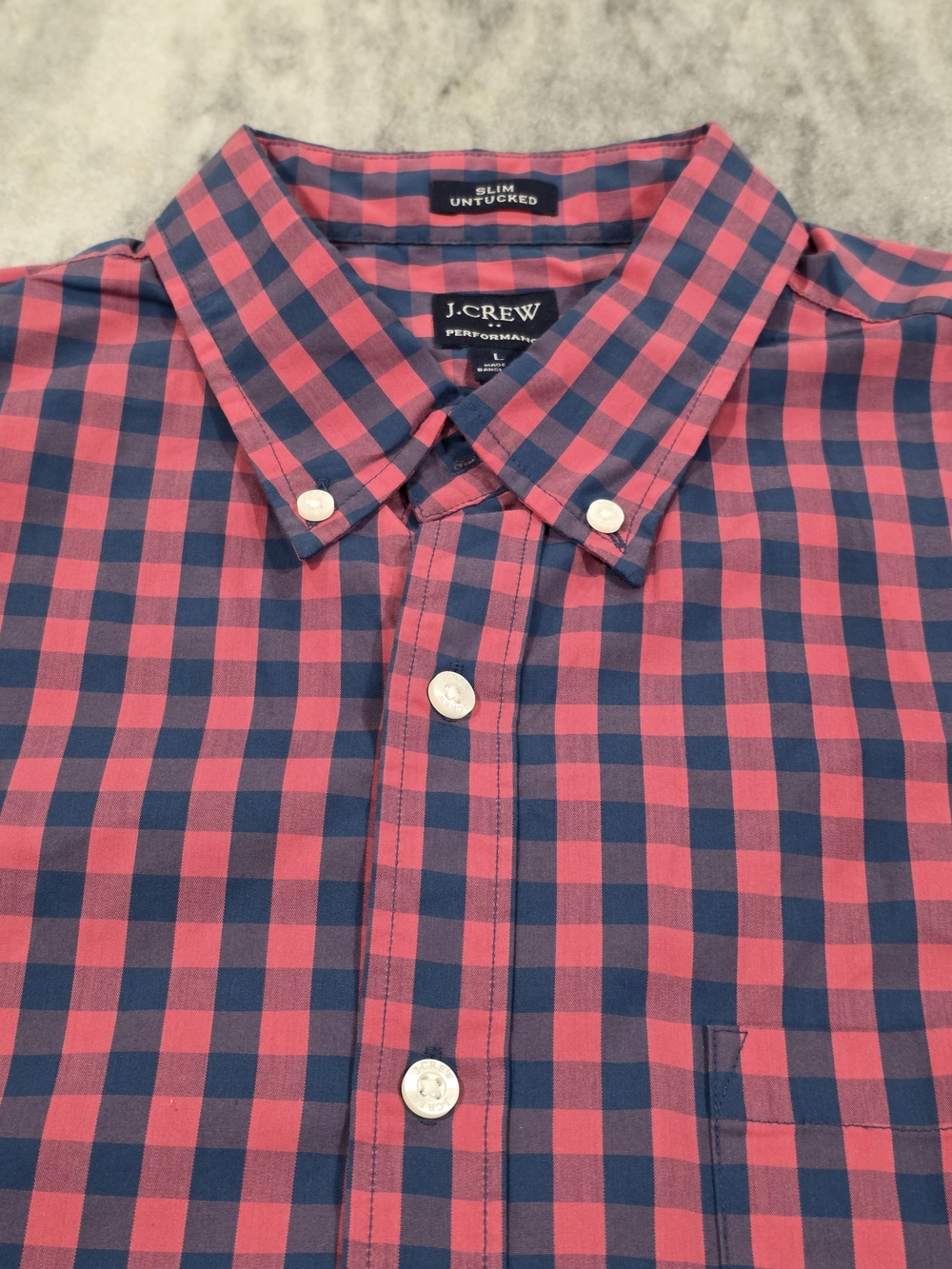 (L) Men's J. Crew Performance Slim Untucked Button Up Shirt Red Blue Checkered